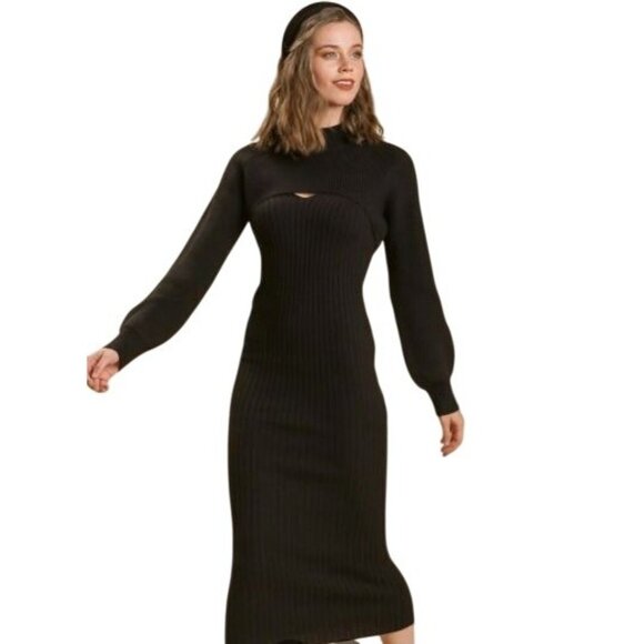 NWT Umgee 2PC Knit V-Neck Dress W/ Cropped Pullover Sweater~Stretch~Large - Picture 1 of 8